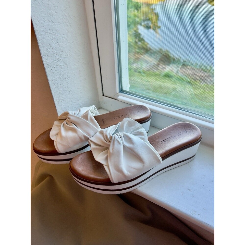 Ron White Priscilla Lightweight Leather Wedge Slide Sandals in White Size 39